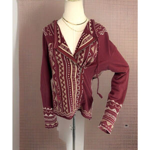 Monoreno Womens Aztec Embroidered Moto Hoodie Sweatshirt‎ Size Medium Boho